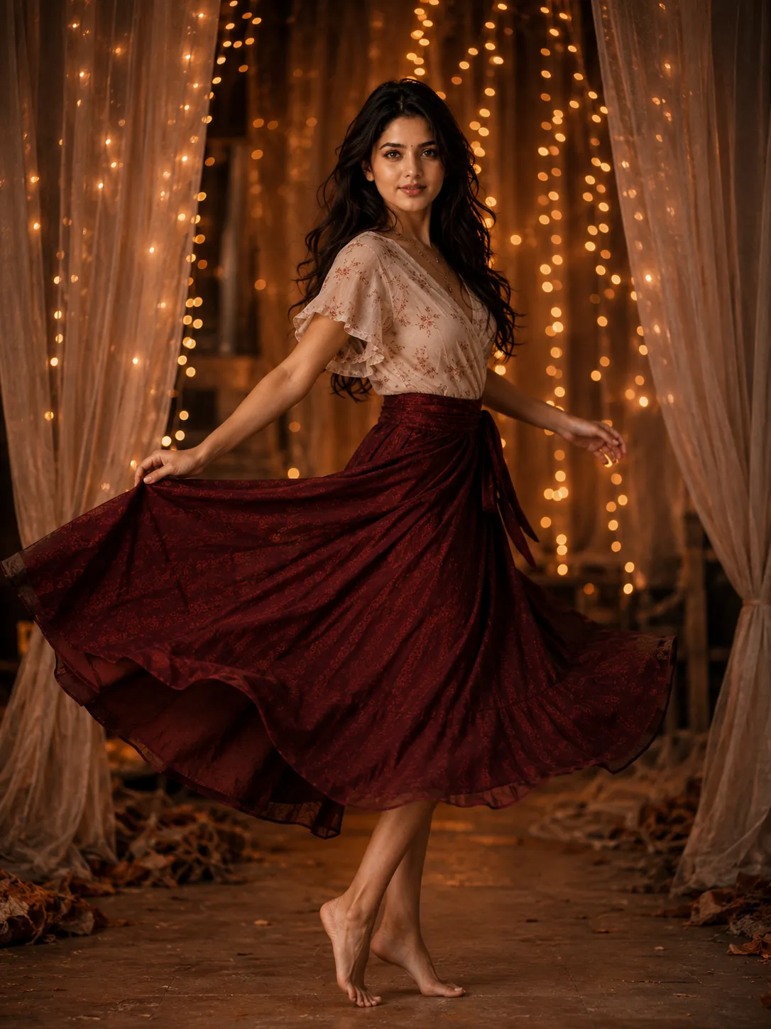 Twirling woman with a happy smile
